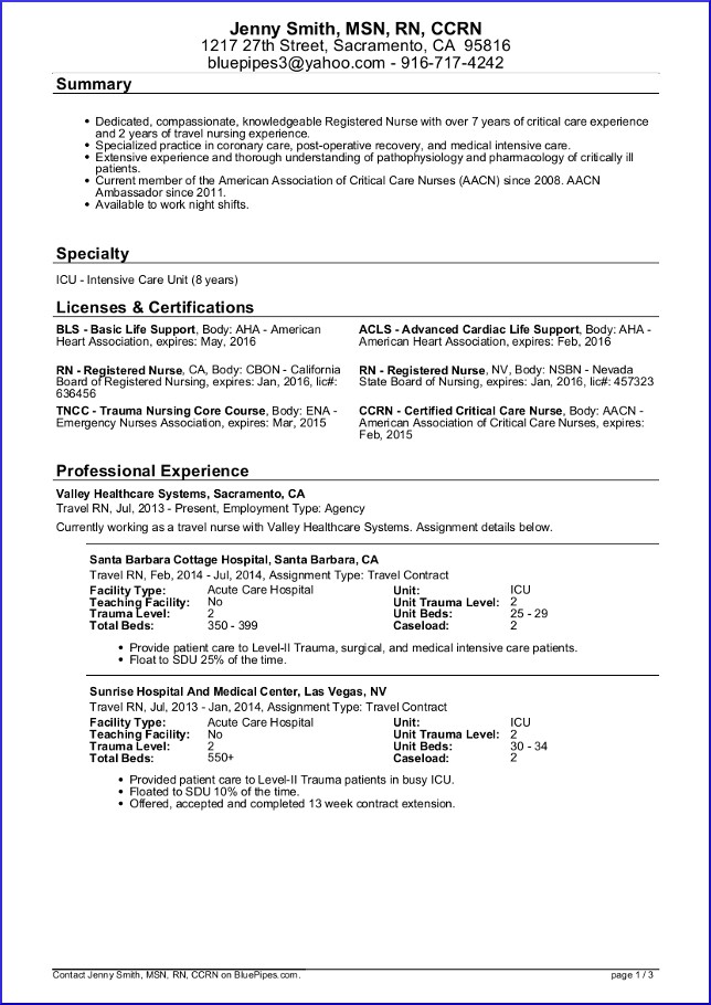 travel nurse resume tips - resume sample image