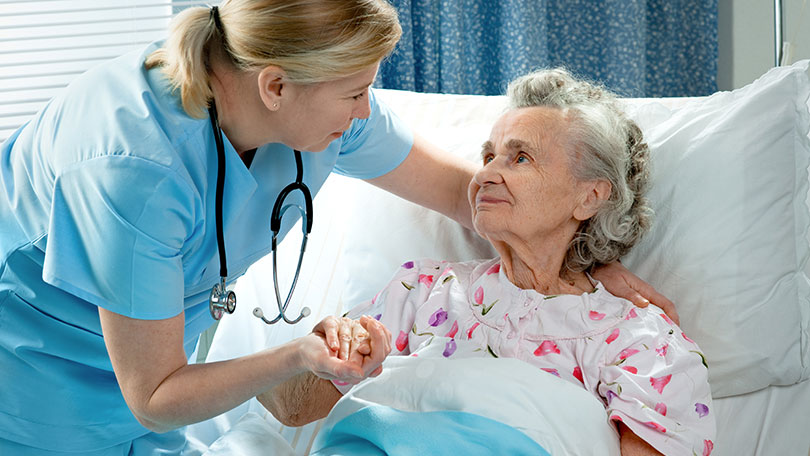 Travel nurse with patient
