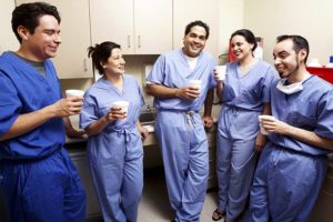 Nurses drinking coffee - one of many things that make nurse life easier