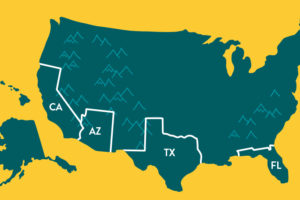Map showing the top four states where travel nurses are needed the most