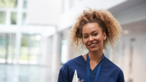 female nurse wearing one of the top scrubs for nurses