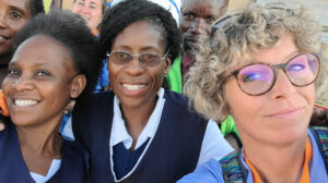 Britt Watson with two Zambian medical mission workers